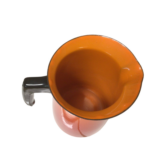 Vintage Enamelware Pitcher Red Orange Metal Half Gallon Enamel Decor 915A - Picture 3 of 5